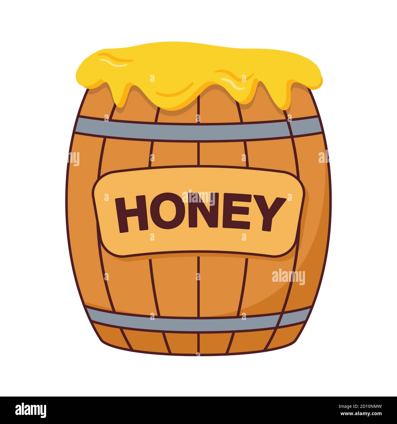 Wooden barrel honey. Icon of sweet delicacy. Cartoon illustration for children s books. Stock Vector
