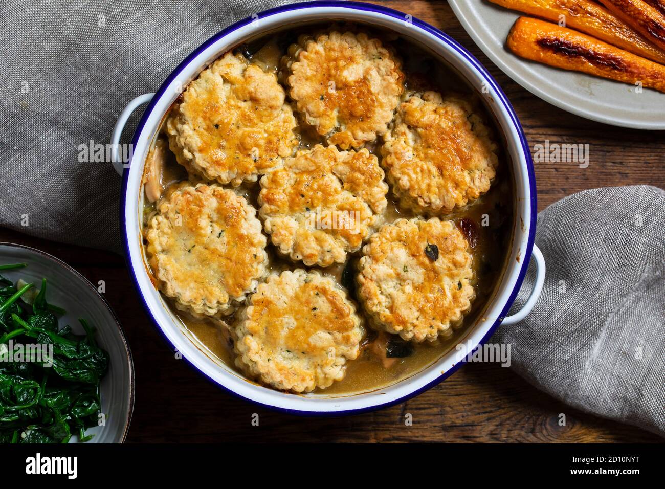 Chicken cobbler with thyme scones topping Stock Photo