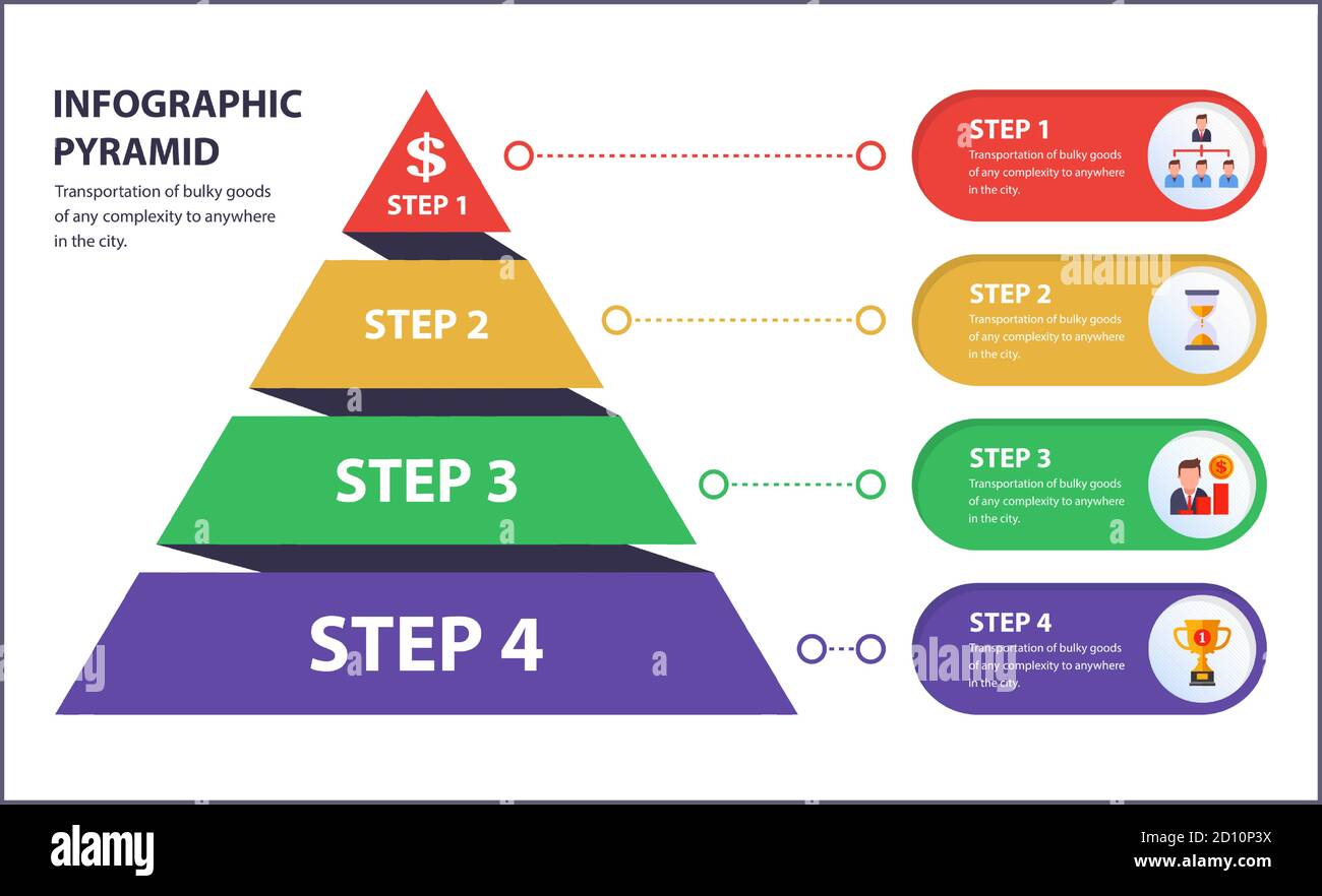 infographics pyramid with 4 steps. information icons. flat vector illustration. Stock Vector