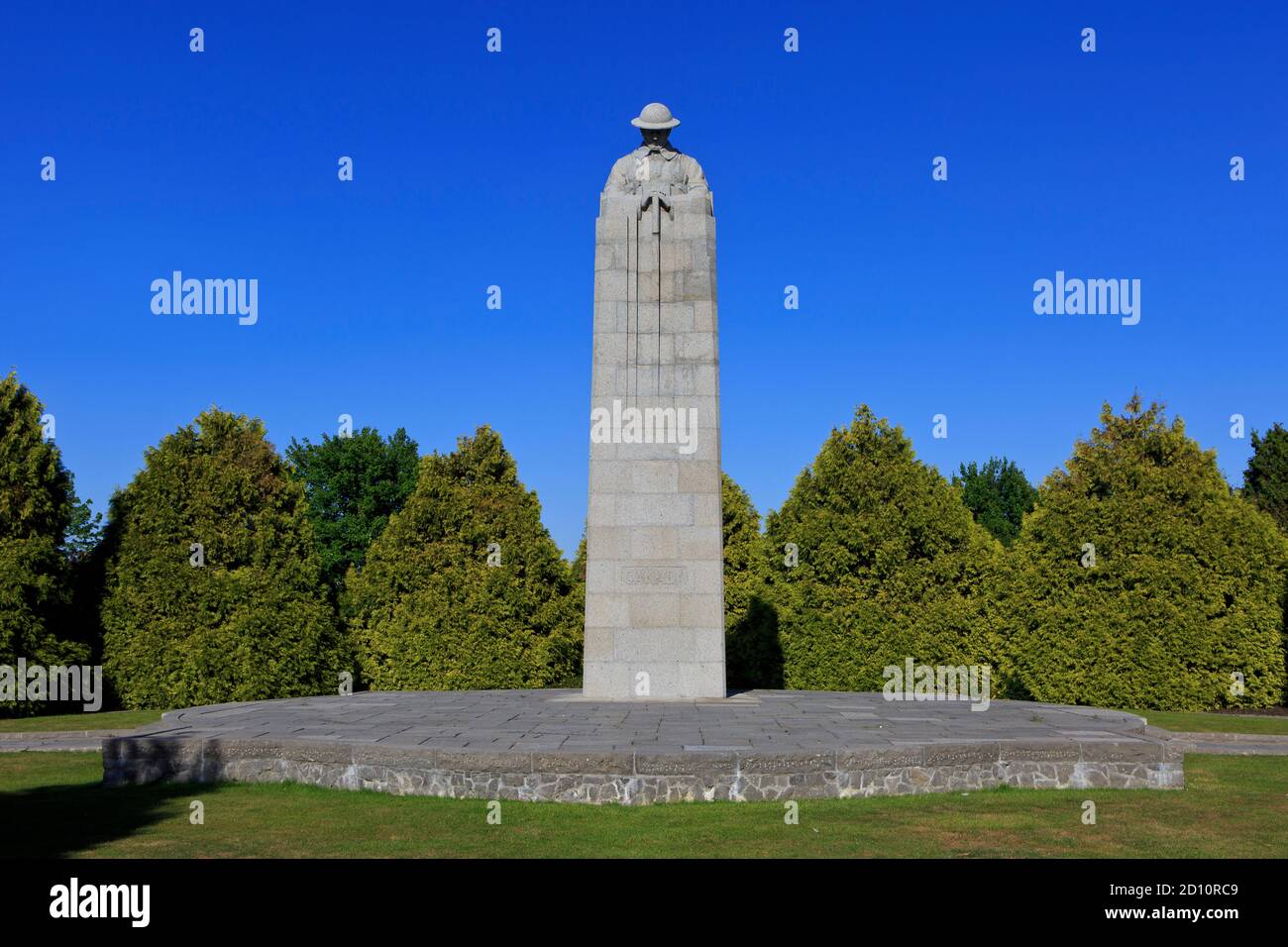 The Brooding Soldier memorial at the Saint Julien Memorial marking the 1st German gas attacks from 22-24 April 1915 in Langemark-Poelkapelle, Belgium Stock Photo