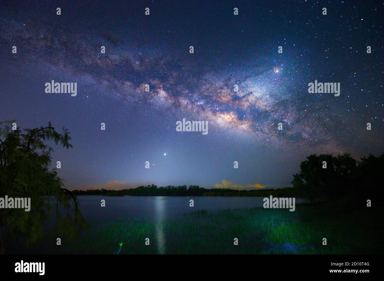 The Milky Way at 9 Mile Pond in Everglades National Park. Stock Photo