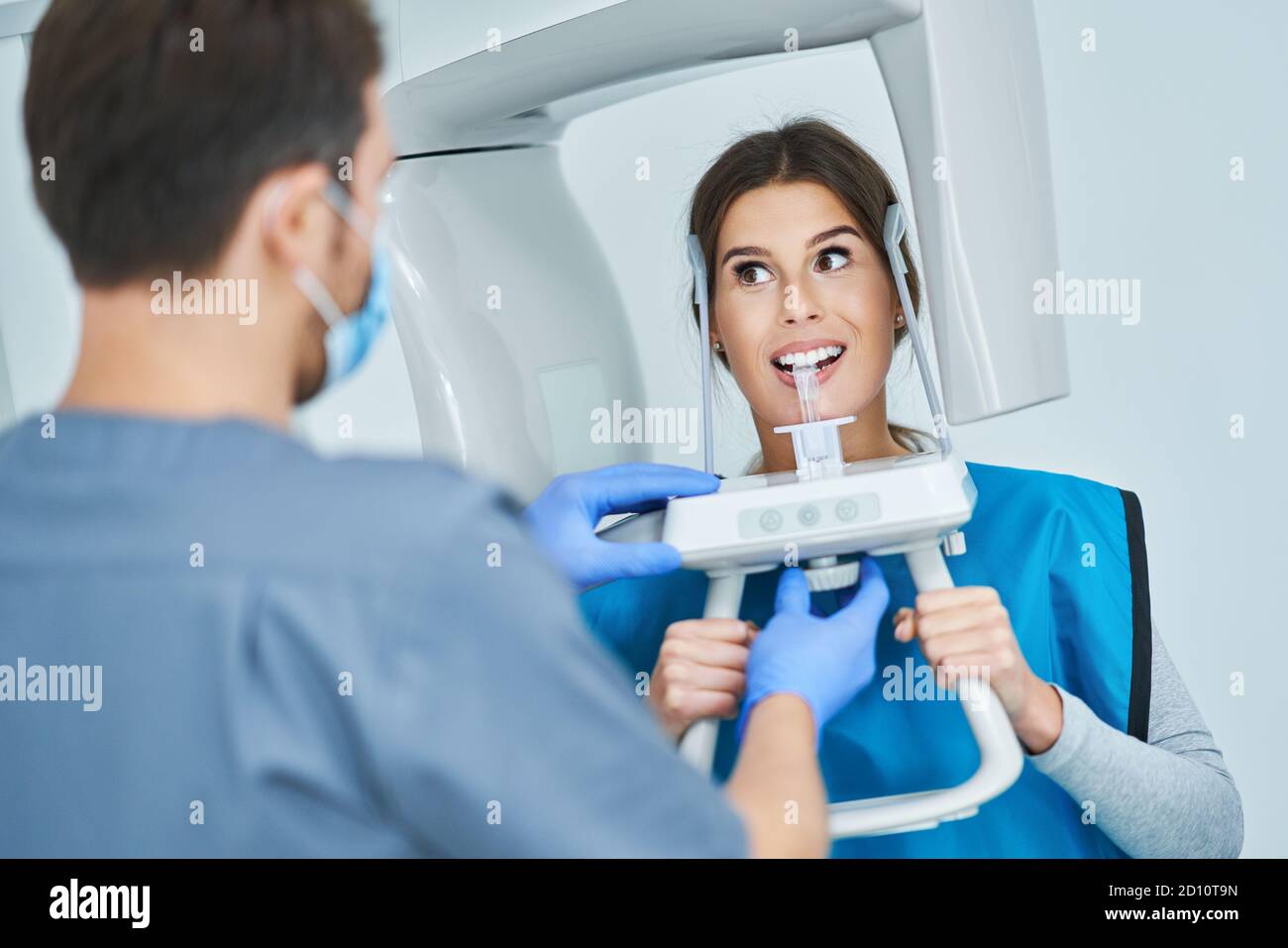 Dentist taking a panoramic digital xray of a patients teeth Stock Photo