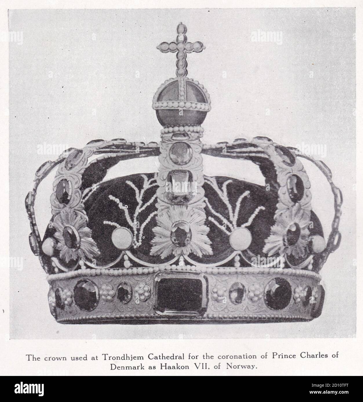 The crown used at Trondhjem Cathedral for the Coronation of Prince Charles of Denmark as Haakon VII. of Norway. Stock Photo