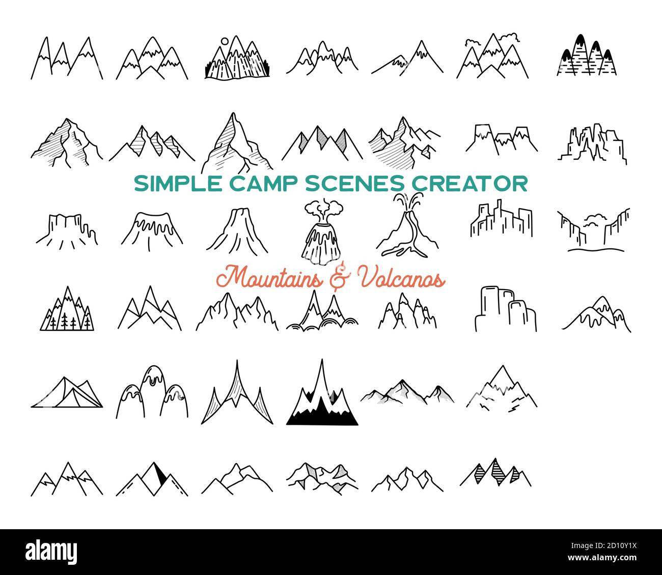Simple vector mountains icons shapes set. Logo creation kit. Outdoor  adventure line art mountain elements bundle. Silhouette linear concept.  Stock Stock Vector Image \u0026 Art - Alamy, image size:1300x1130
