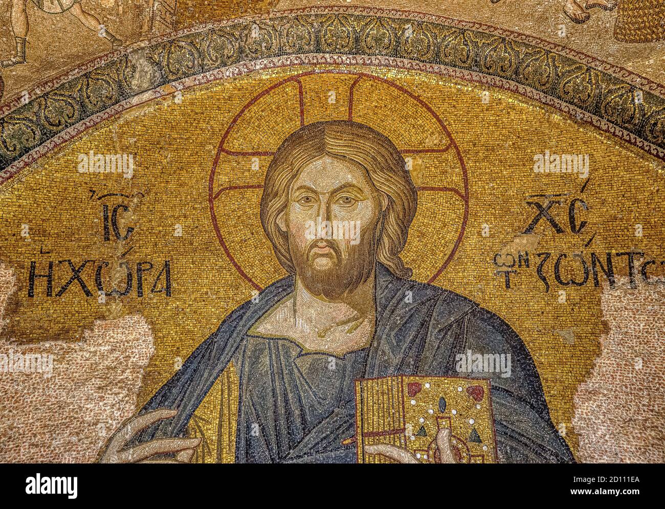 Christ Pantocrator is a Mosaic over the doorway to the narthex of Chora Church,  Christ as “The Land of the Living”, Istanbul, October 2013 Stock Photo