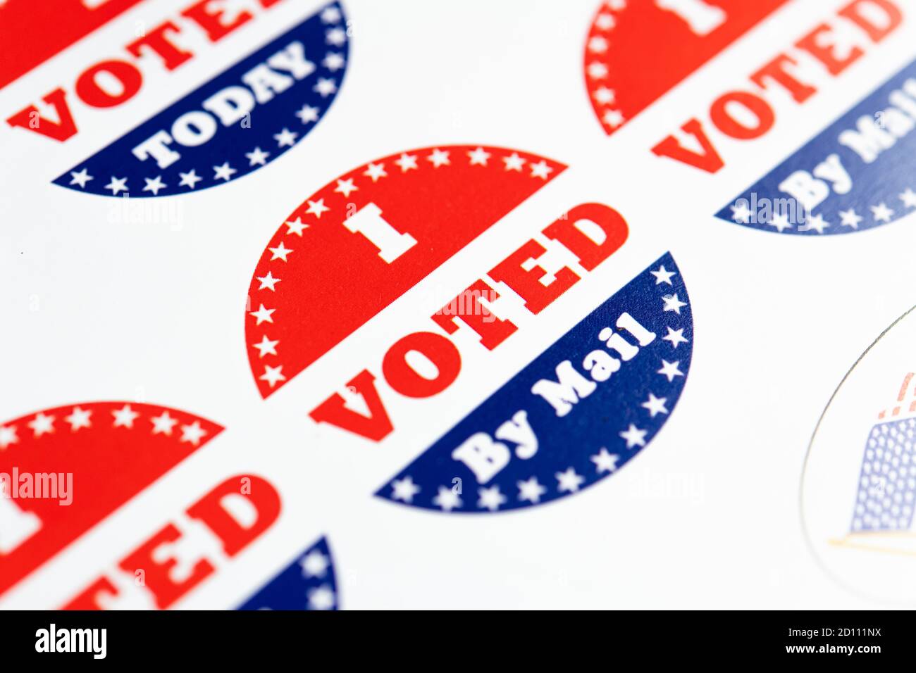 Close up of I voted by mail sticker for presidential election in United States, politics sign no people Stock Photo