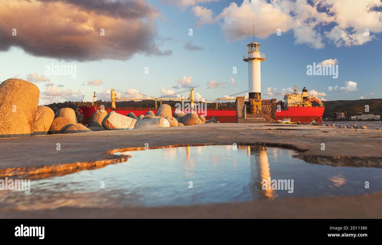 The lighthouse in Varna, Bulgaria at sunset Stock Photo