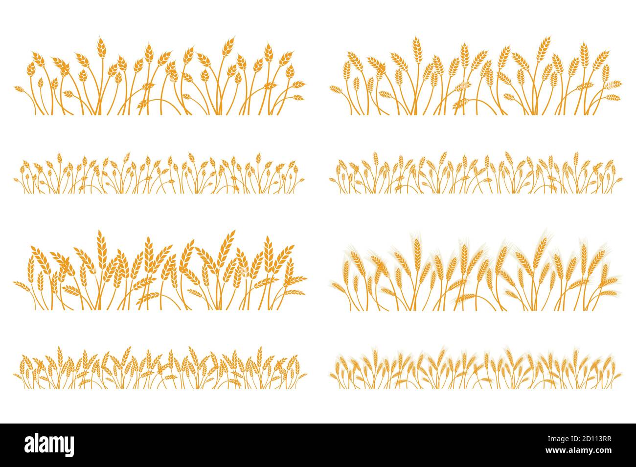 Vector silhouette of wheat. Set. Wheat in a field on a white background Stock Vector