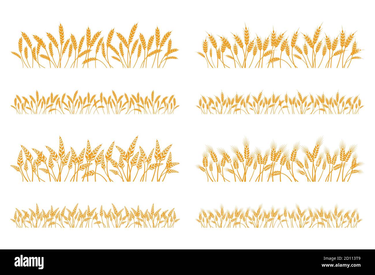 Vector silhouette of wheat. Set. Wheat in a field on a white background Stock Vector