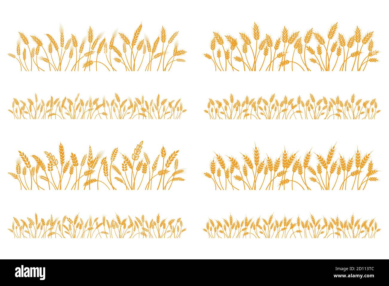 Vector silhouette of wheat. Set. Wheat in a field on a white background Stock Vector