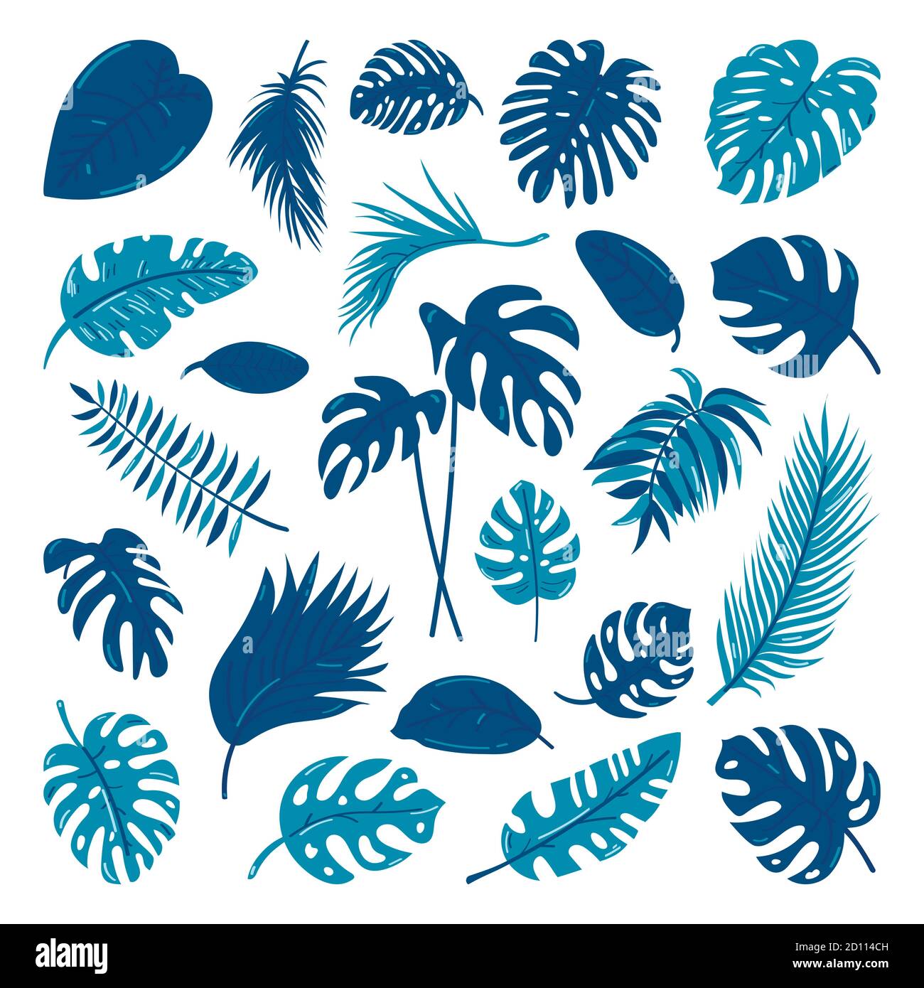 Tropical leaves collection. Vector isolated elements on the white ...