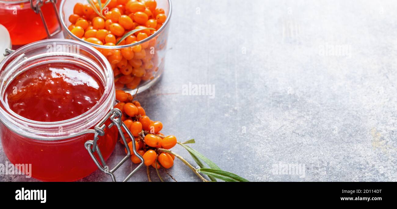 Sea buckthorn jam with copy space Stock Photo Alamy