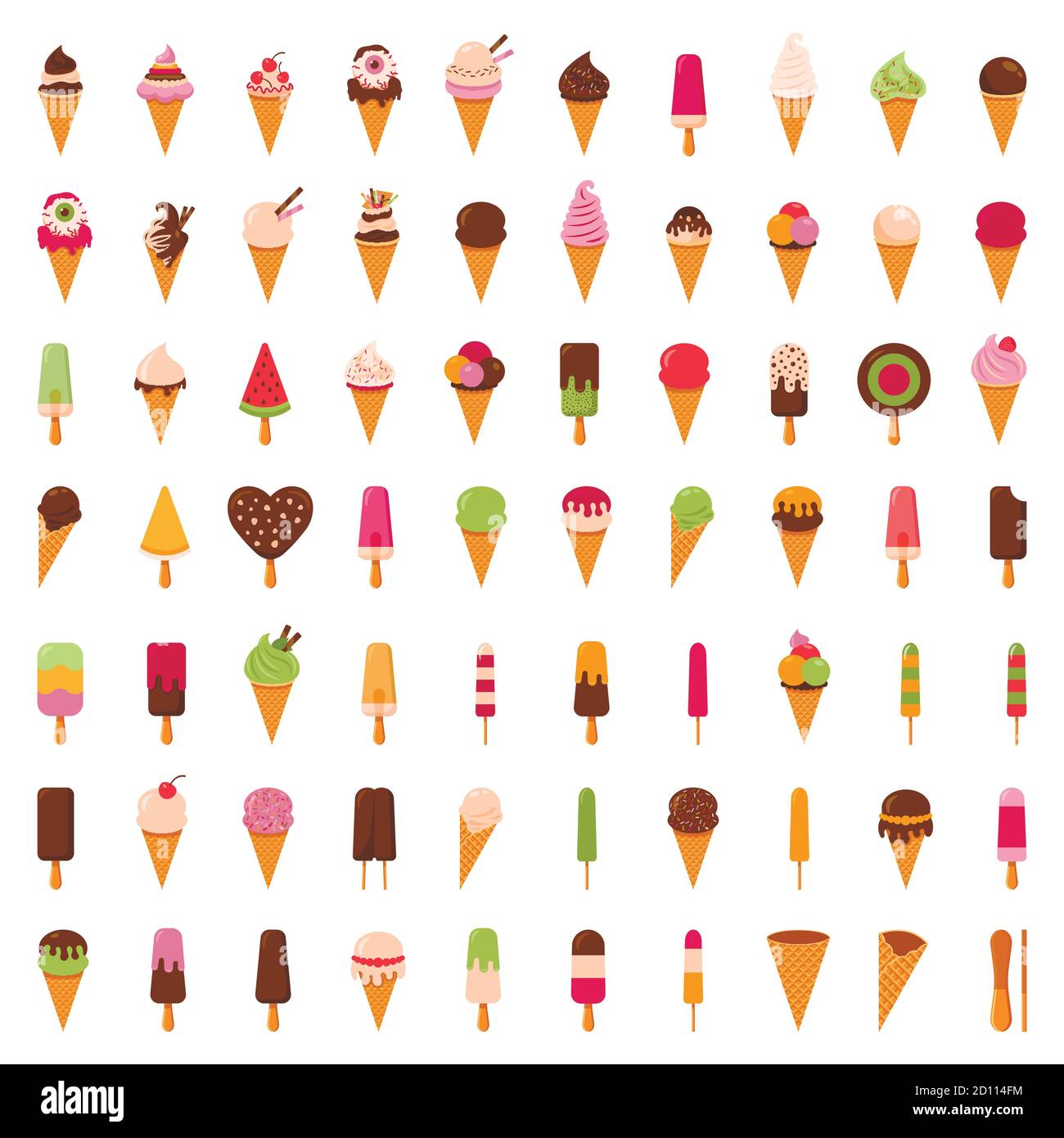 Set of vector illustrations of delicious ice cream on a white isolated ...