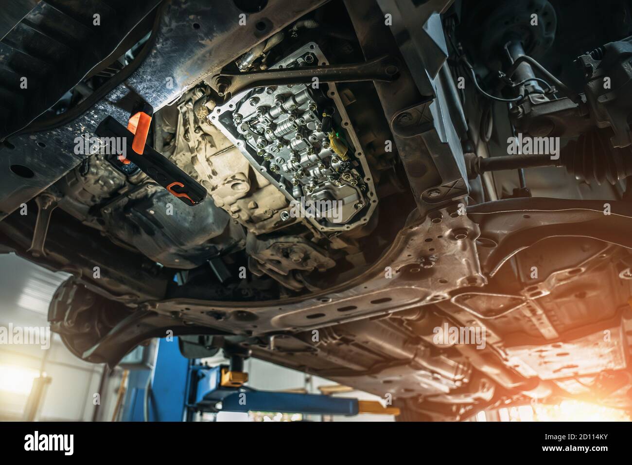 CVT gearbox close up, changing oil and maintenance in new modern variator  automatic transmission on SUV in Car Service Stock Photo - Alamy