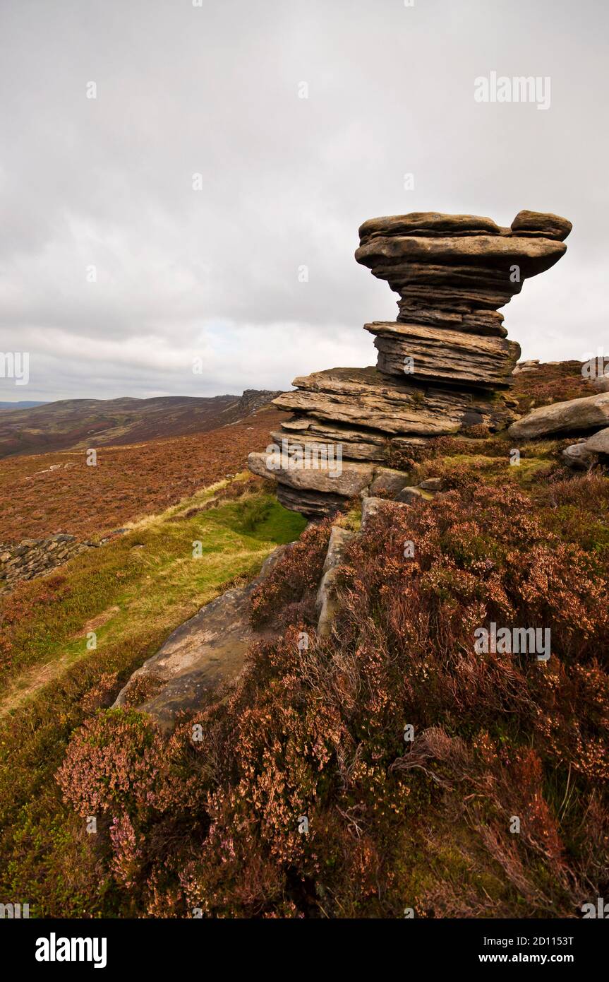 Salt Cellar, a large gritstone formation on Derwent Edge in Peak District National Park captured