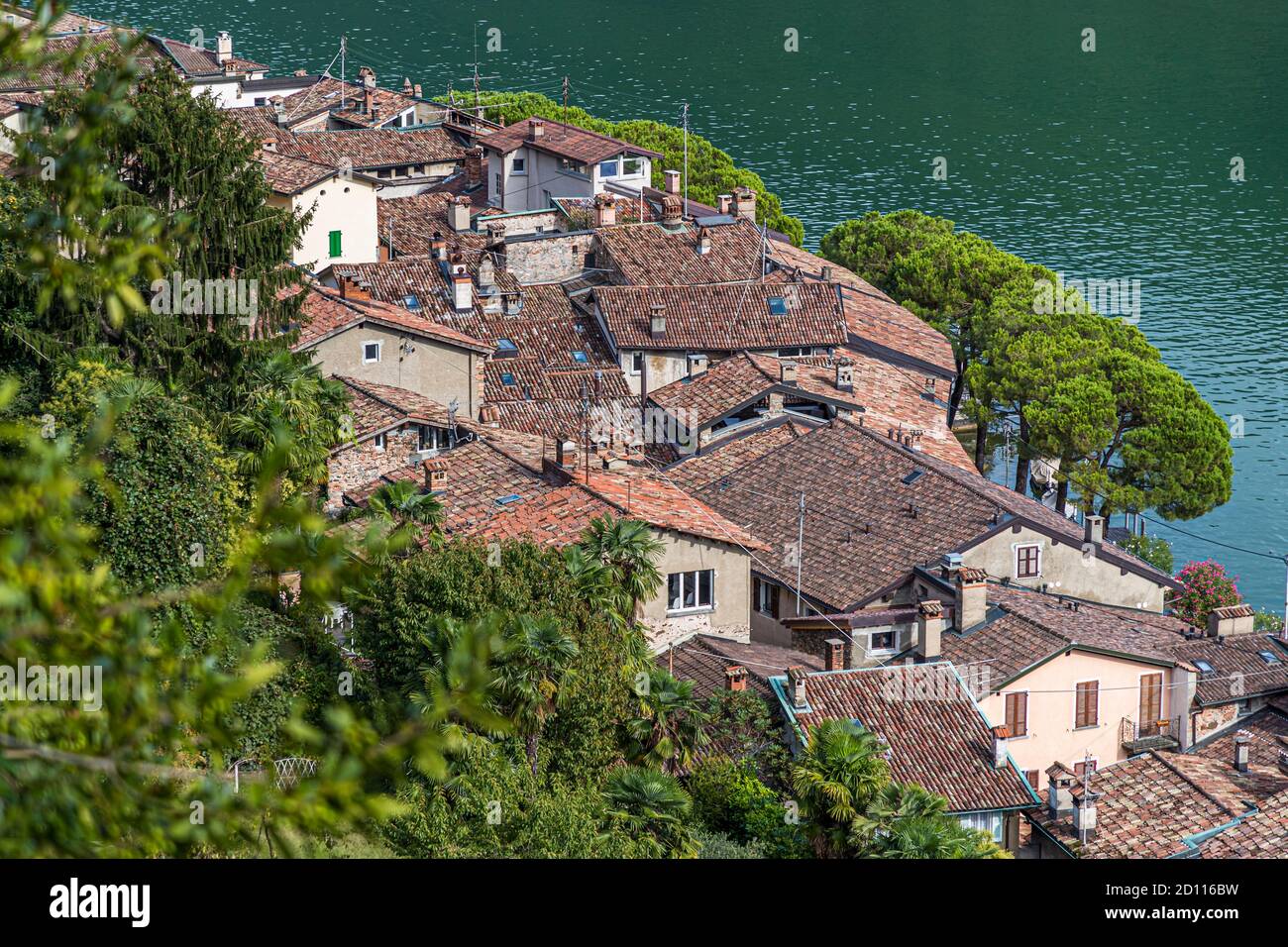 The town of Morcote on Lake Lugano in Ticino, Circolo di Carona, Switzerland Stock Photo