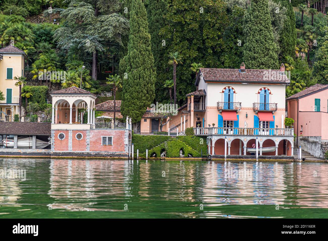 The town of Morcote on Lake Lugano in Ticino, Circolo di Carona, Switzerland Stock Photo