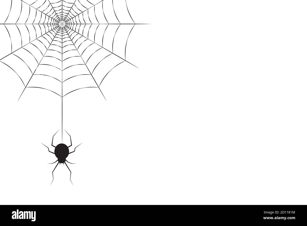 A black spider hanging on the web in the corner and free space for text or design. Halloween concept vector illustration Stock Vector