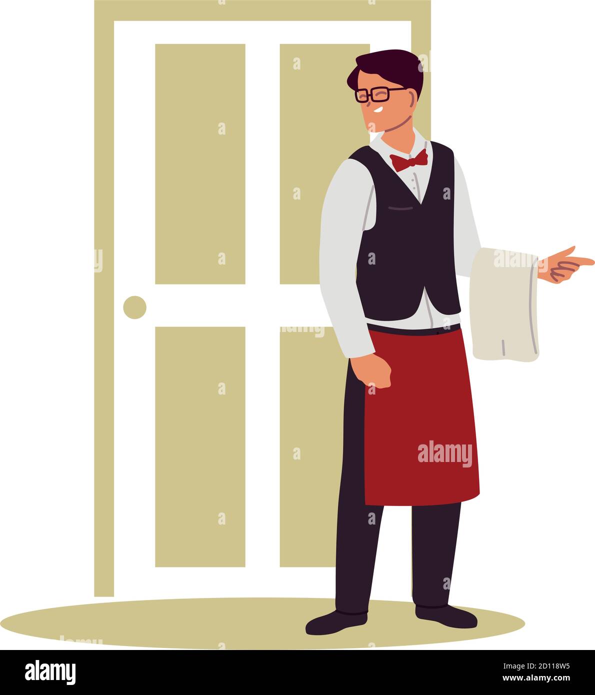 waiter with towel in hand at the door vector illustration design Stock ...