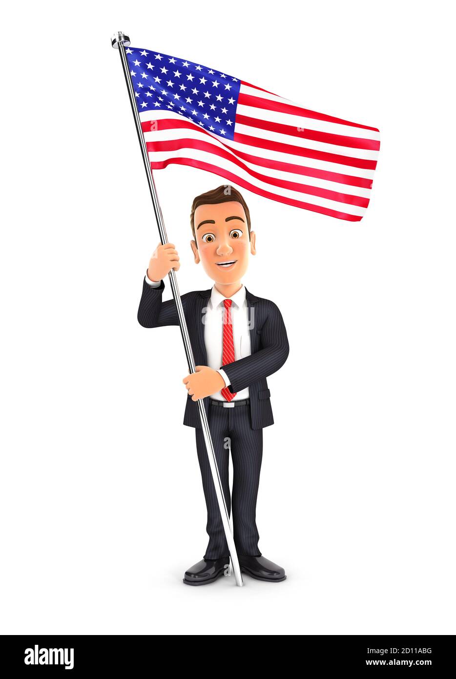 3d businessman standing with flag of the united states, illustration ...