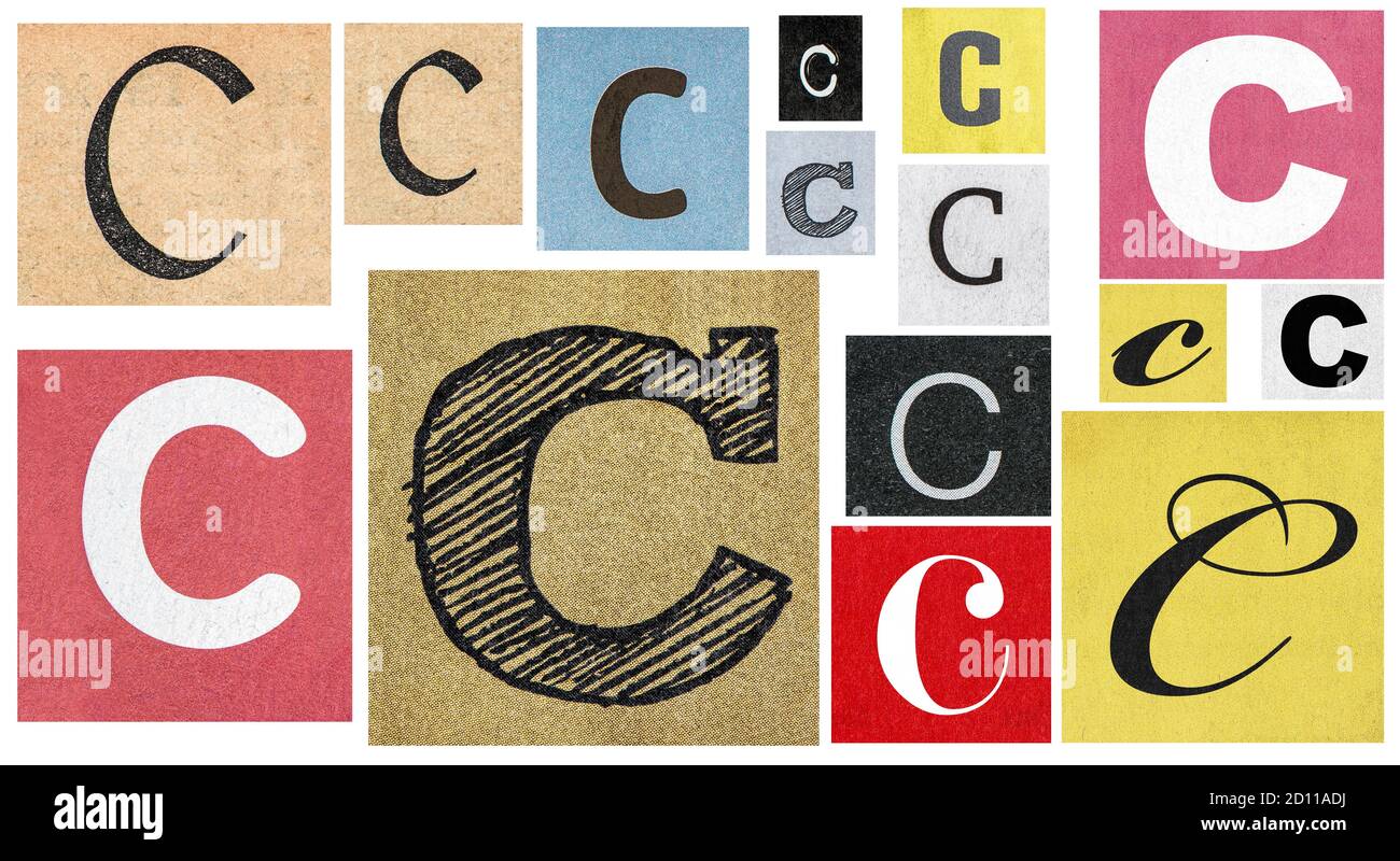 Paper cut letter C. Old newspaper magazine cutouts for scrapbooking and crafting Stock Photo