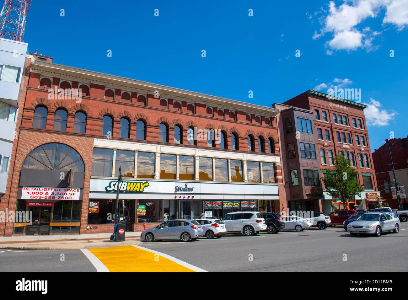 Historic commercial buildings on Elm Street at Amherst Street in