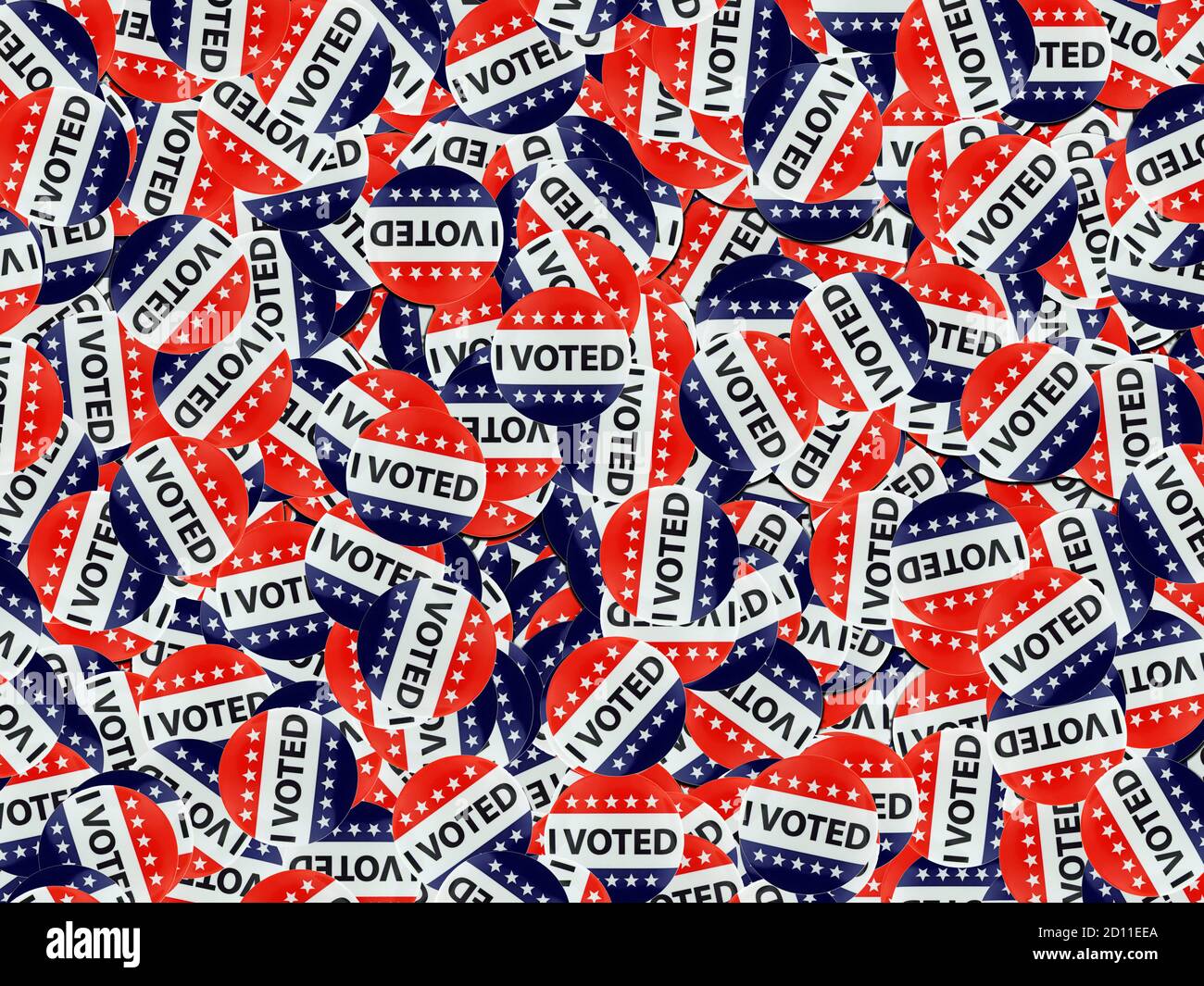 Red white and blue I Voted button background. Stock Photo