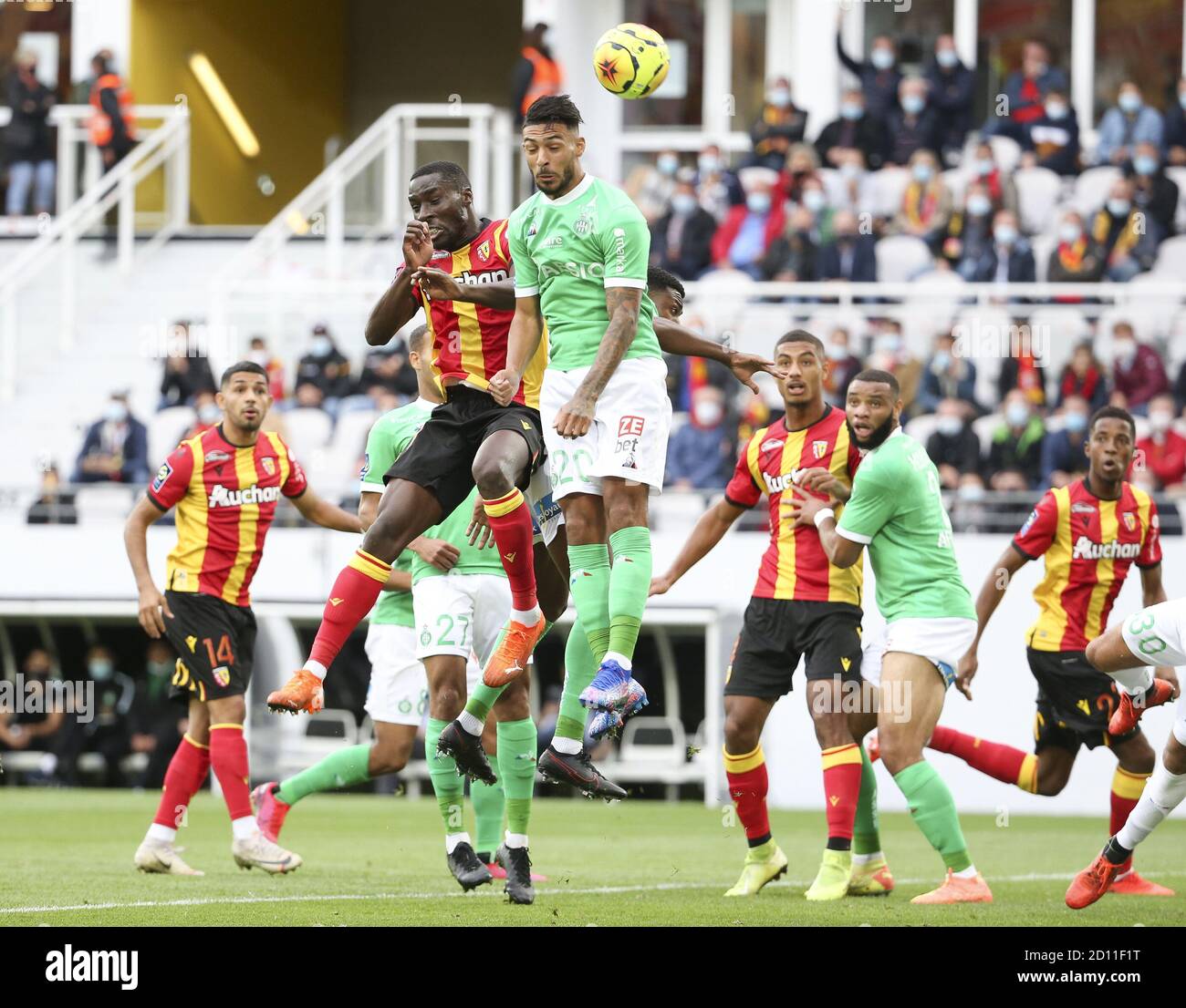 Massadio Haidara of Lens, Denis Bouanga of Saint-Etienne during the French championship Ligue 1 football match between RC Lens and AS Saint Etienne (A Stock Photo