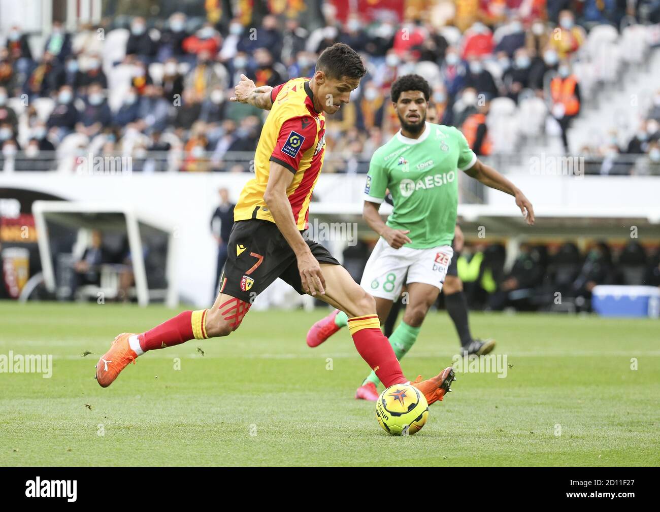 Florian Sotoca of Lens during the French championship Ligue 1 football match between RC Lens and AS Saint Etienne (ASSE) on October 3, 2020 at Stade B Stock Photo