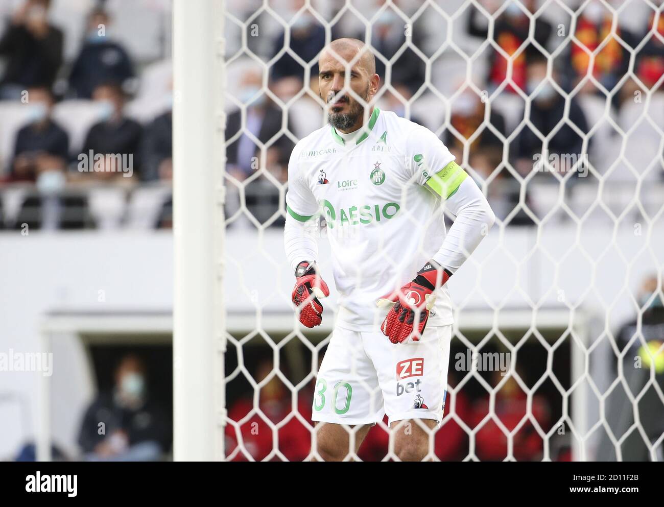Goalkeeper of Saint-Etienne Jessy Moulin during the French championship Ligue 1 football match between RC Lens and AS Saint Etienne (ASSE) on October Stock Photo