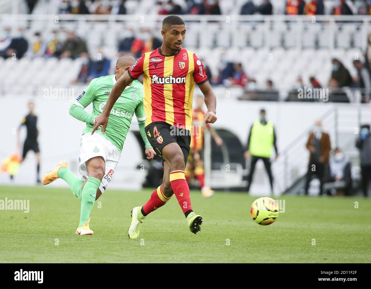 Loic Bade of Lens during the French championship Ligue 1 football match between RC Lens and AS Saint Etienne (ASSE) on October 3, 2020 at Stade Bollae Stock Photo