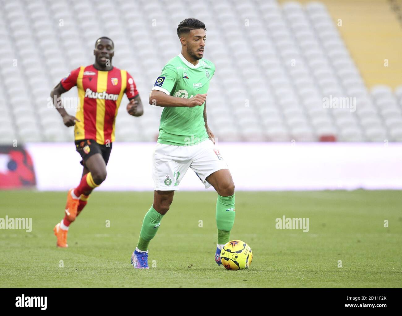 Denis Bouanga of Saint-Etienne during the French championship Ligue 1 football match between RC Lens and AS Saint Etienne (ASSE) on October 3, 2020 at Stock Photo