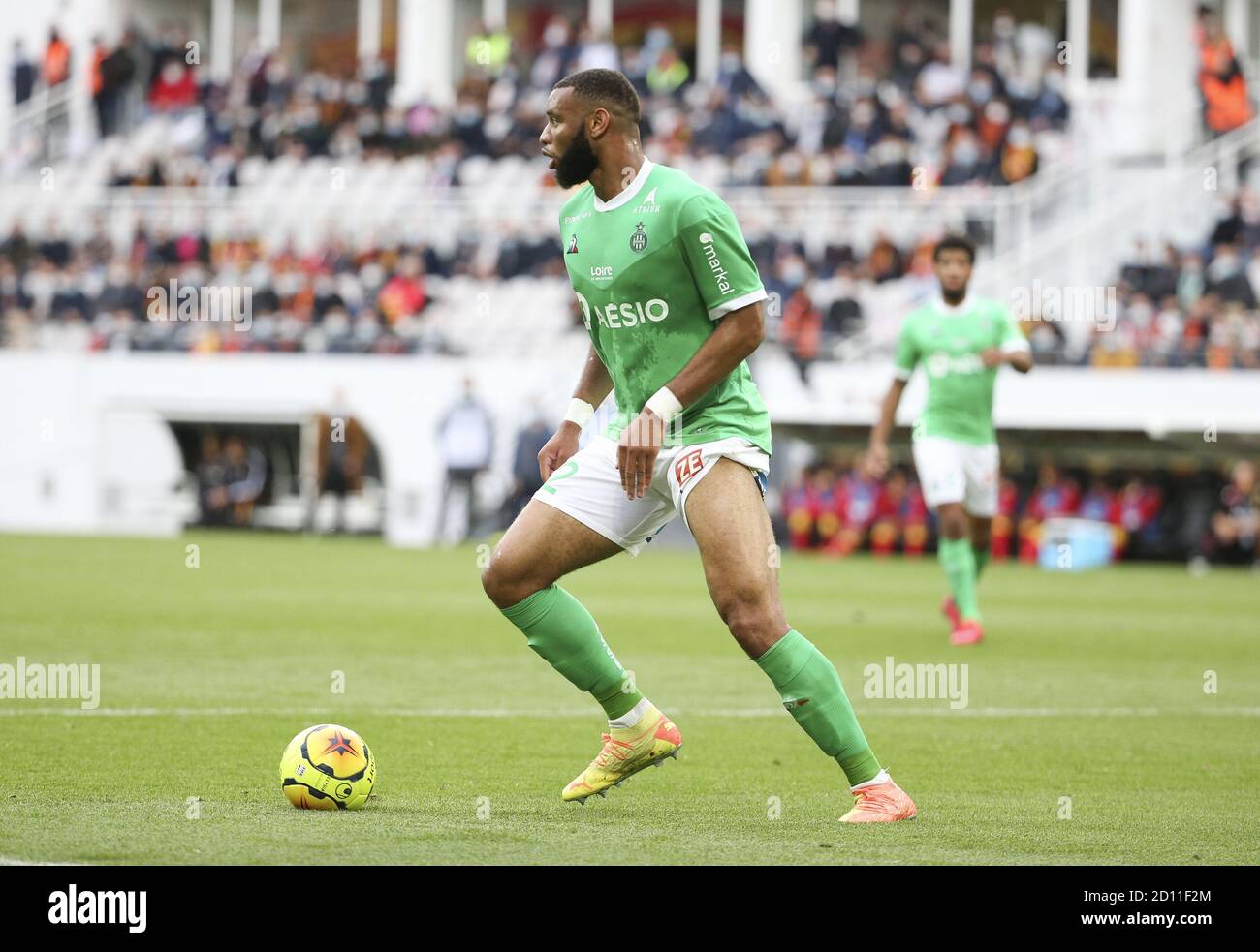 Harold Moukoudi of Saint-Etienne during the French championship Ligue 1 football match between RC Lens and AS Saint Etienne (ASSE) on October 3, 2020 Stock Photo