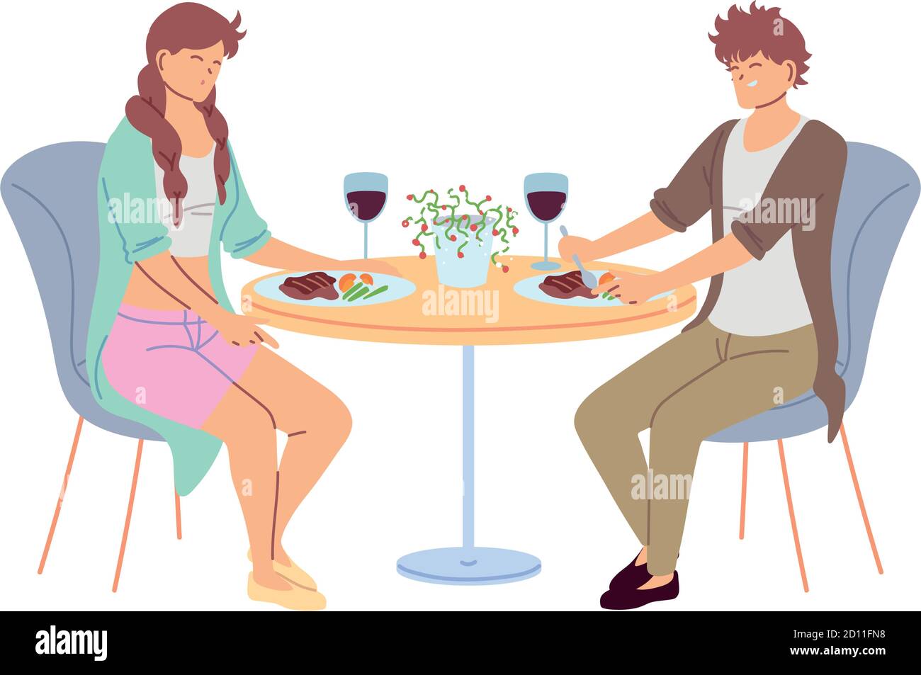 young couple dining in restaurant vector illustration design Stock ...