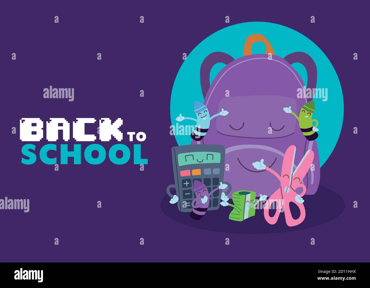 bag and icon set cartoons design, Back to school eduacation class ...