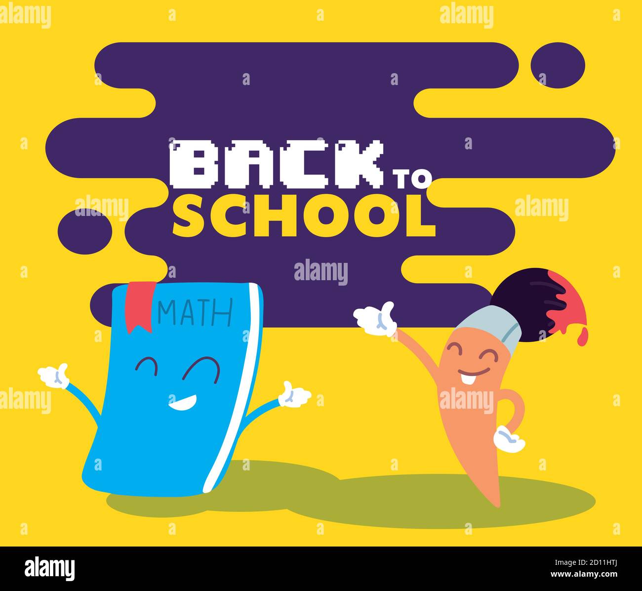 math book and paint brush cartoon design, Back to school eduacation ...