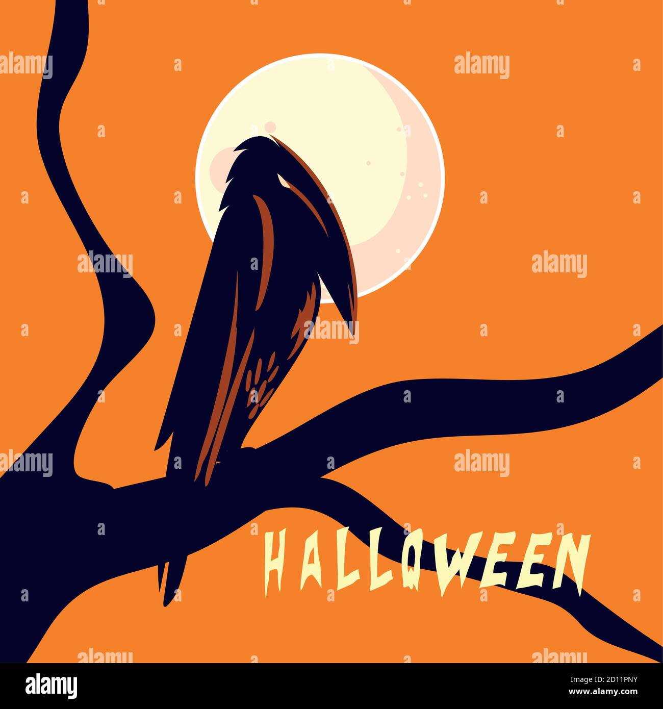 Halloween Raven Cartoon On Tree Design Holiday And Scary Theme Vector Illustration Stock Vector 9003