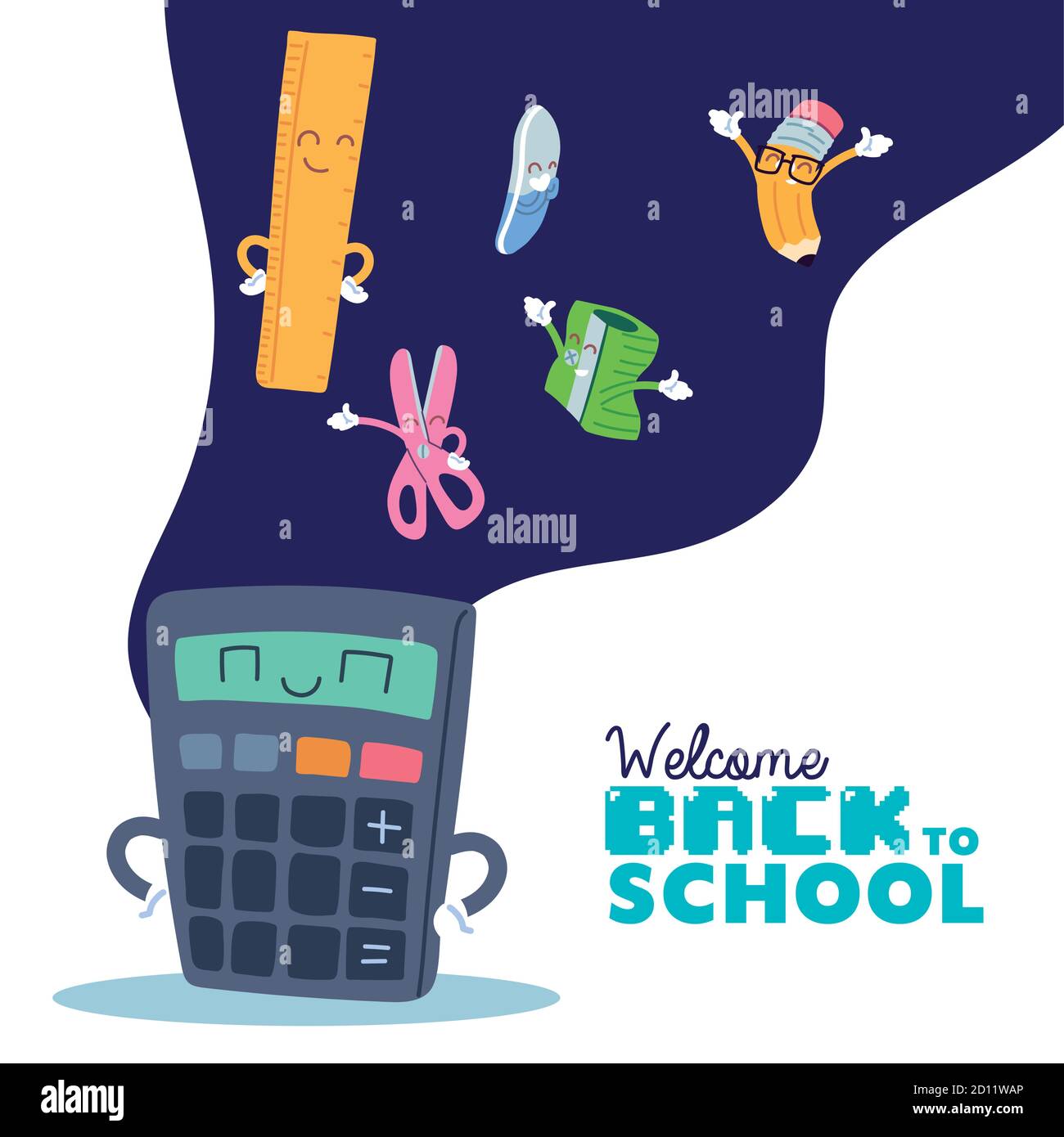 calculator and icon set cartoons design, Back to school eduacation ...