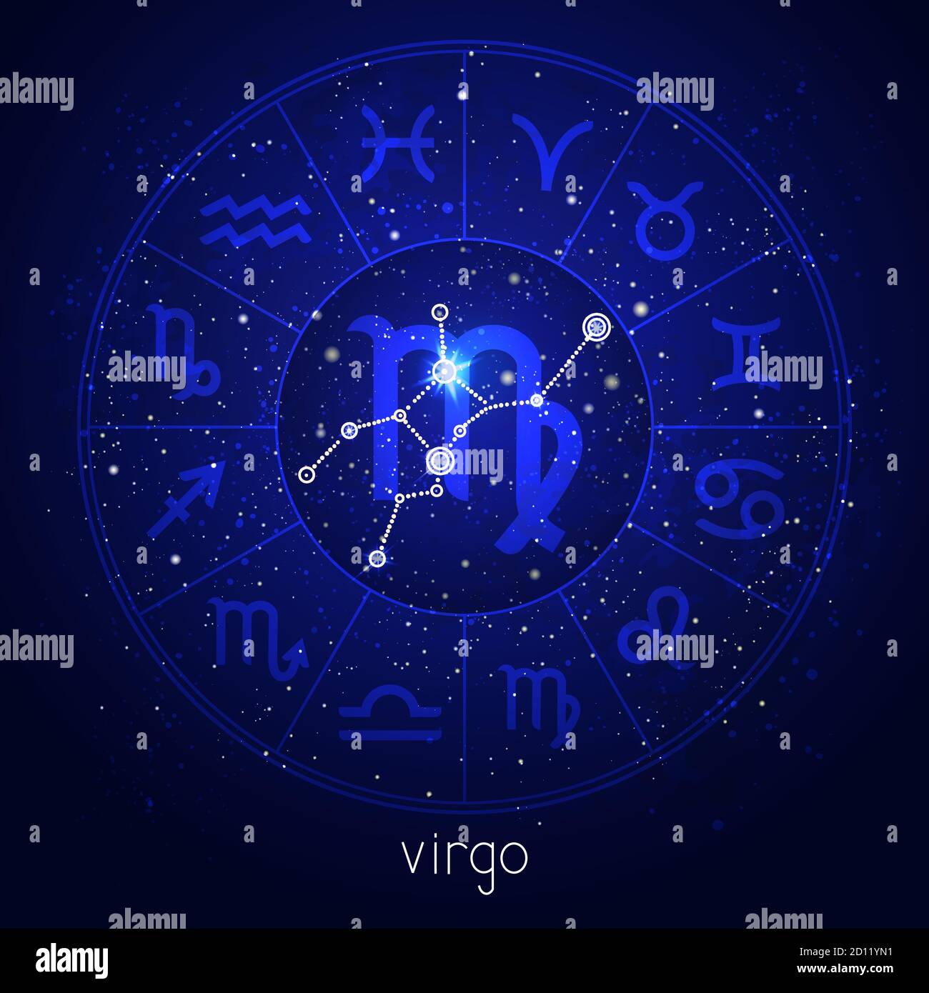 Zodiac sign and constellation VIRGO with Horoscope circle and sacred ...