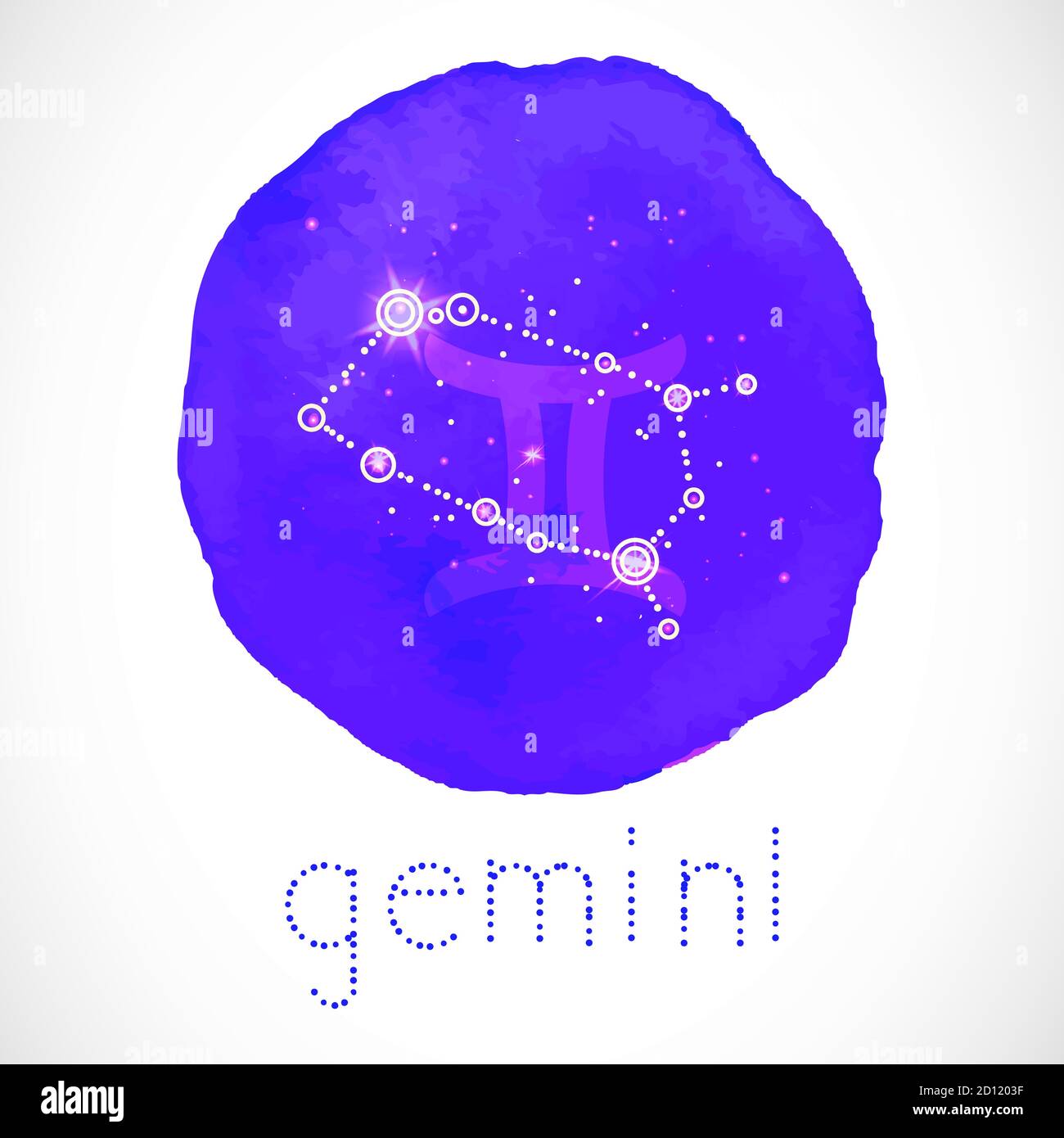 Vector illustration with Zodiac sign and constellation GEMINI on a ...
