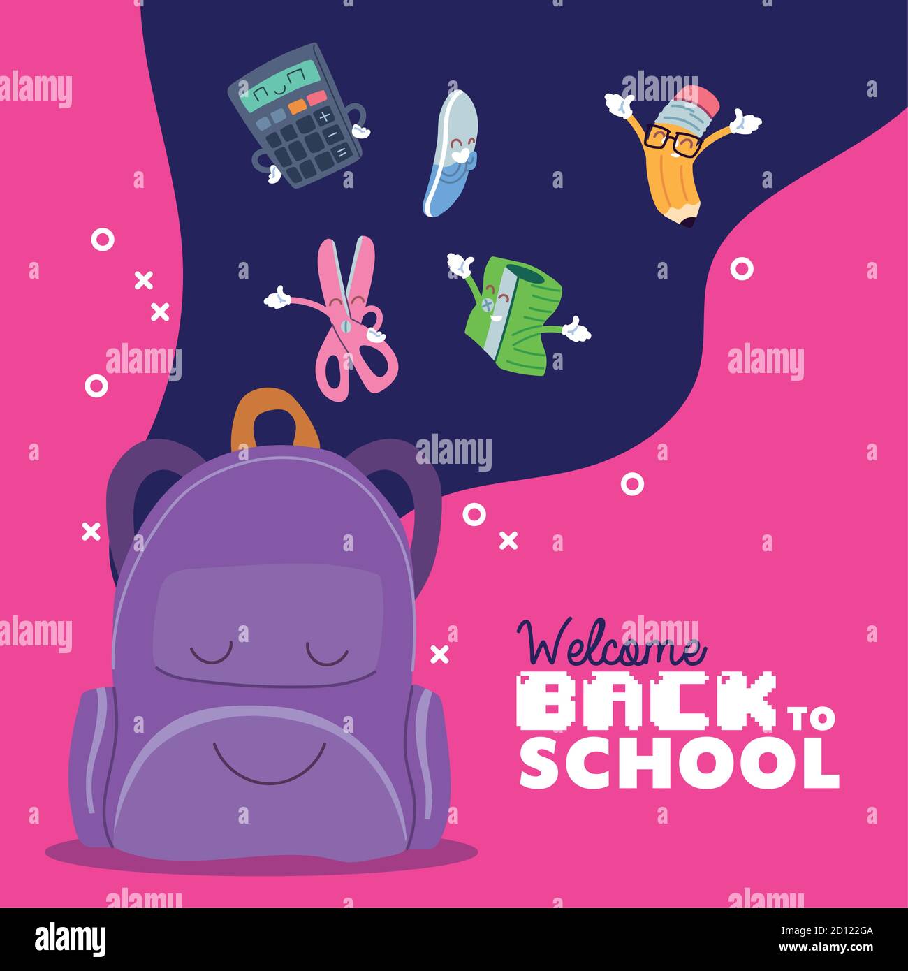 bag and icon set cartoons design, Back to school eduacation class ...