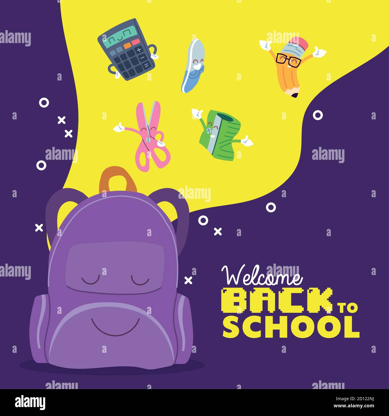 bag and icon set cartoons design, Back to school eduacation class ...