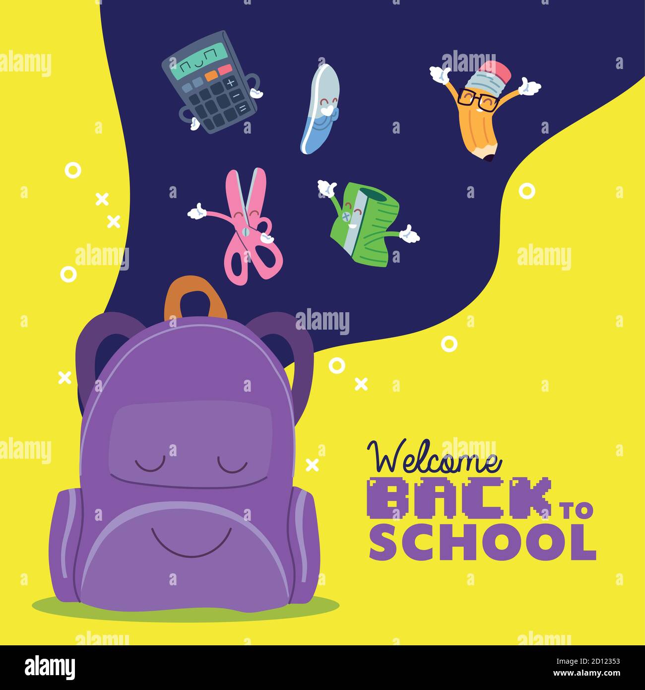 bag and icon set cartoons design, Back to school eduacation class ...