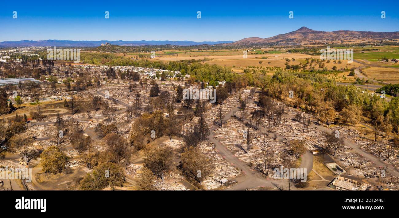 Aerial View of the Almeda Wildfire in Southern Oregon Talent Phoenix Medford and Ashland. Stock Photo