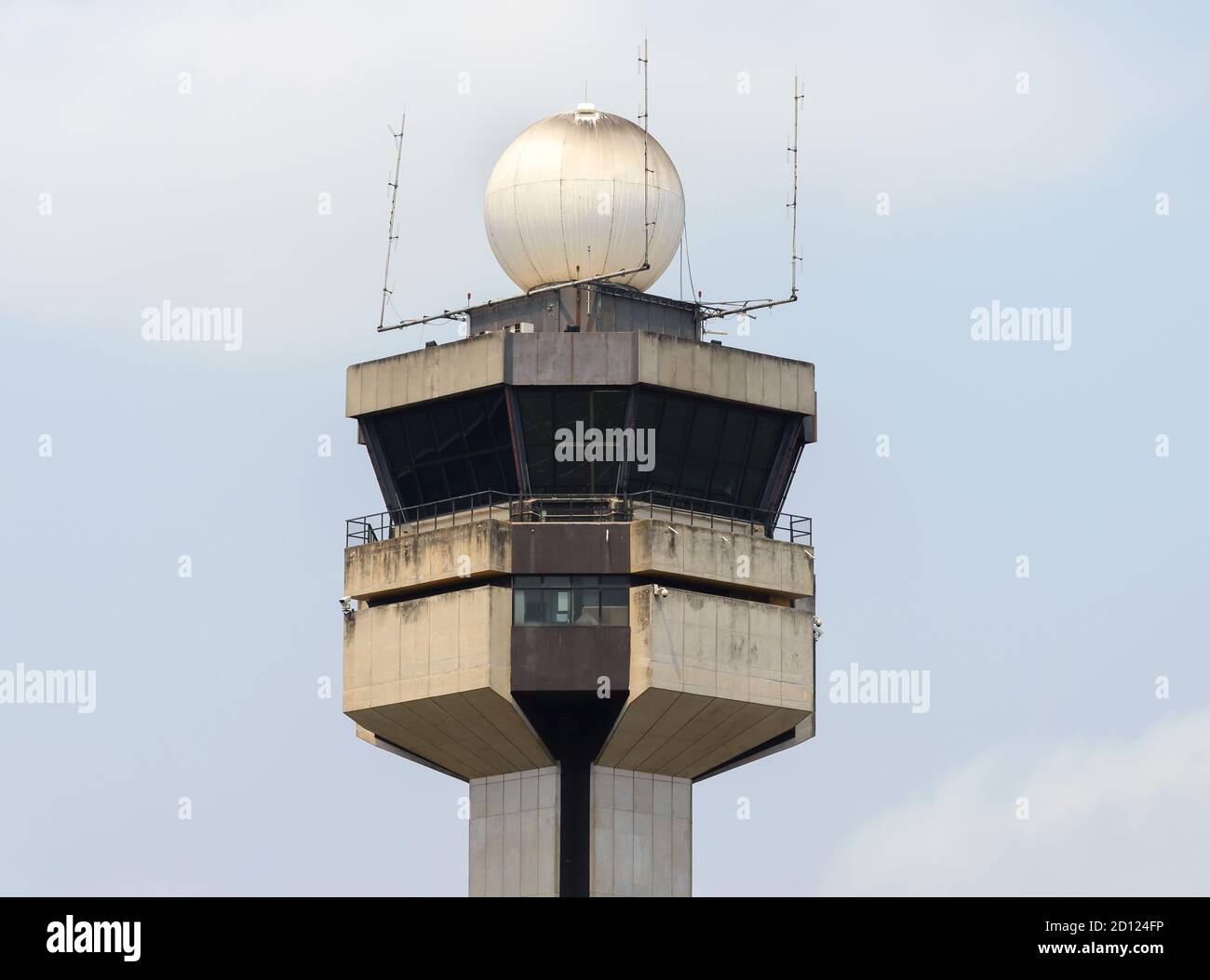 Air Traffic Control Tower of Guarulhos Airport in Sao Paulo, Brazil. ATC Tower of GRU Airport. Stock Photo