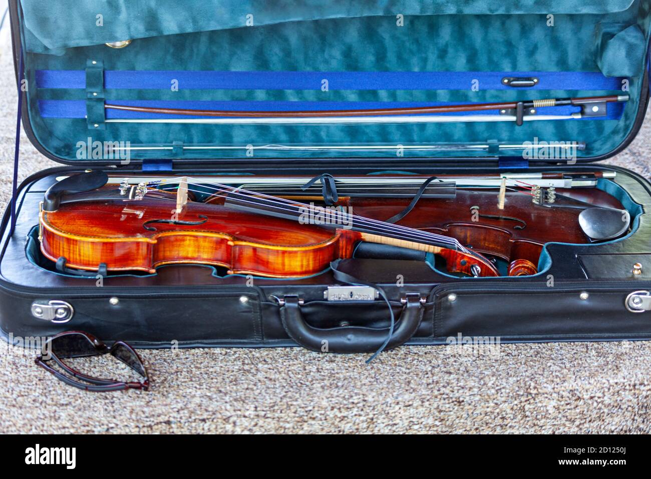 Two Fiddles In A Case Stock Photo