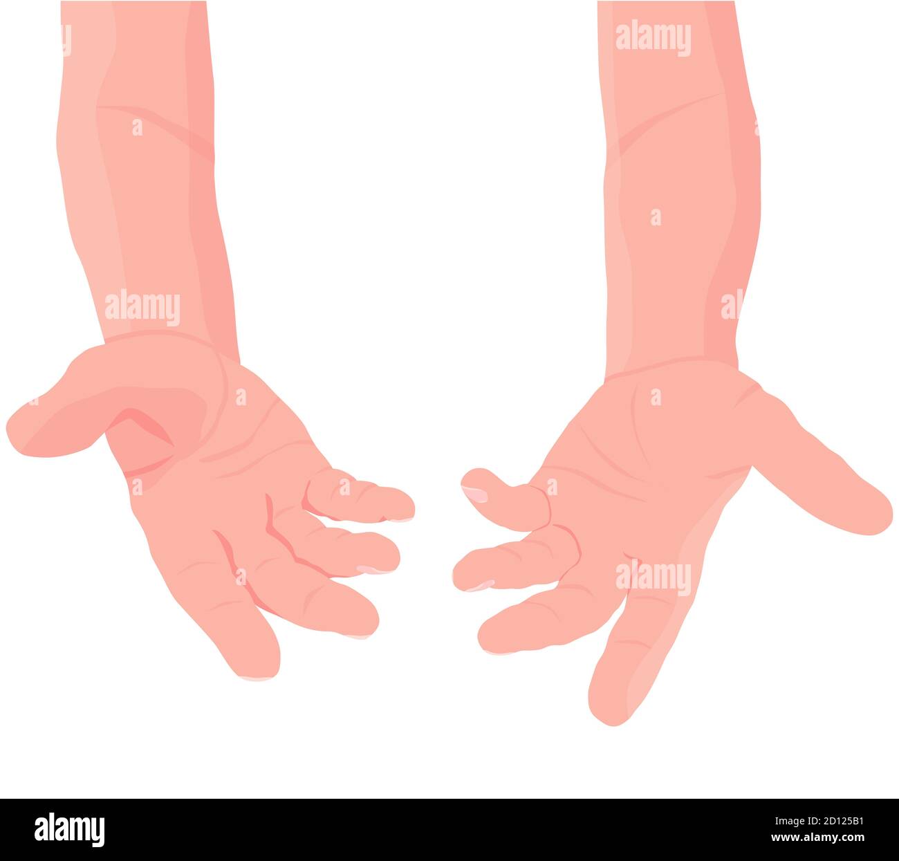 Human open hands. Pair of men hands with exposed palm, request or donation. Flat illustration. Vector Stock Vector