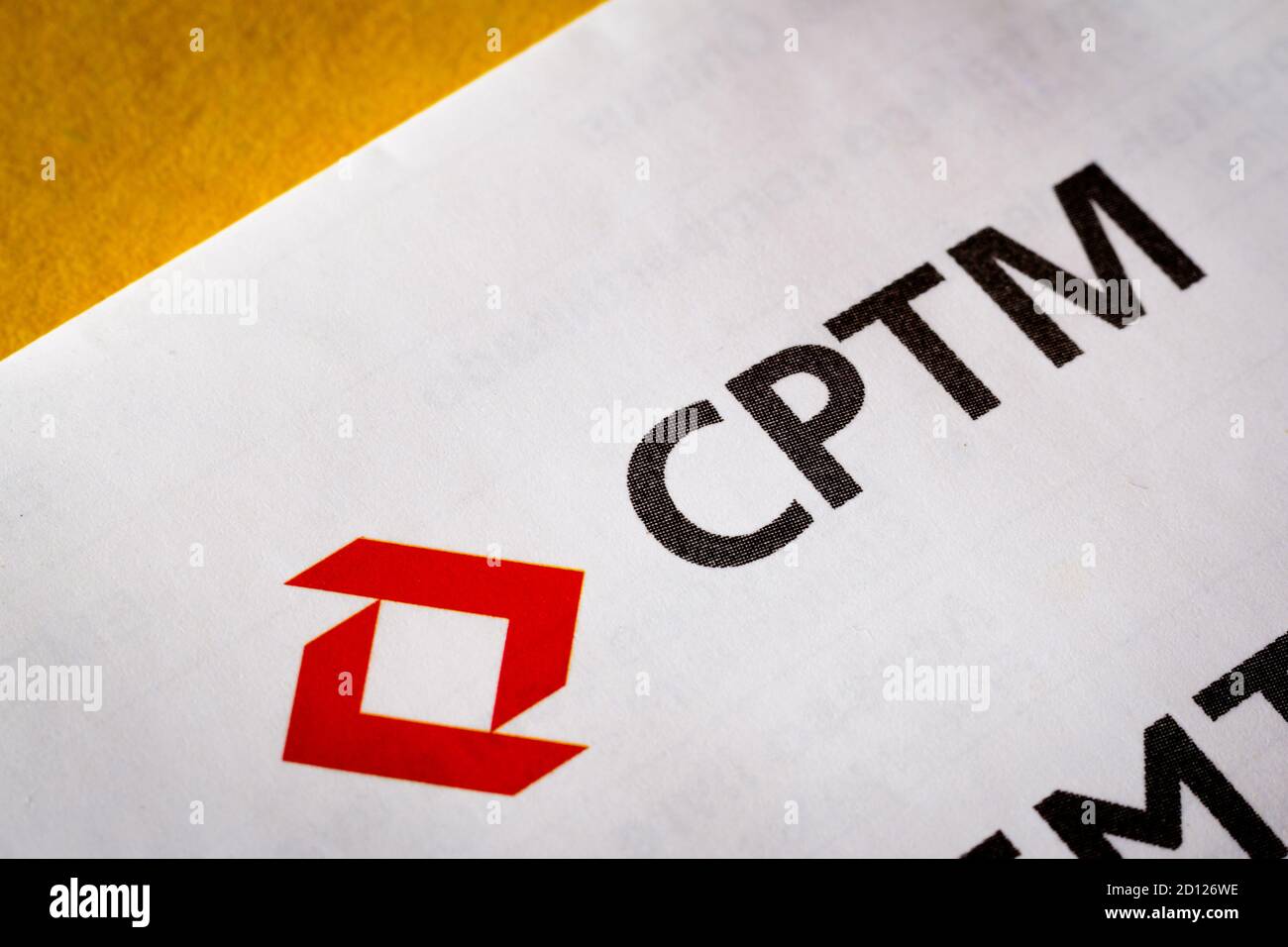 Brazil. 04th Oct, 2020. In this photo illustration the Companhia Paulista de Trens Metropolitanos (CPTM) logo is seen on a white poster. Credit: SOPA Images Limited/Alamy Live News Stock Photo