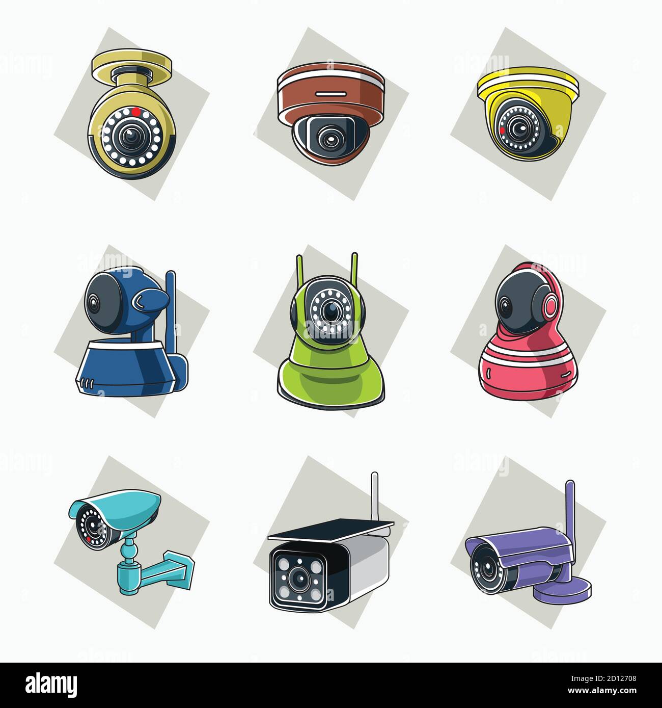 vector illustrations Outdoor, indoor, Wireless CCTV (camera