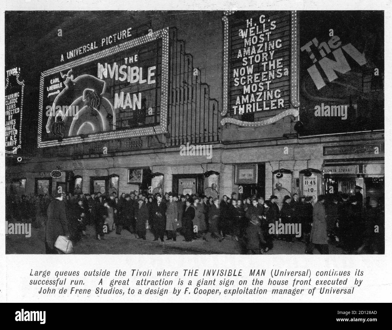 Cinema Front of Tivoli Theatre on the Strand in London for CLAUDE RAINS as THE INVISIBLE MAN 1933 director JAMES WHALE novel H. G. WELLS screenplay R.C. Sherriff Universal Pictures Stock Photo